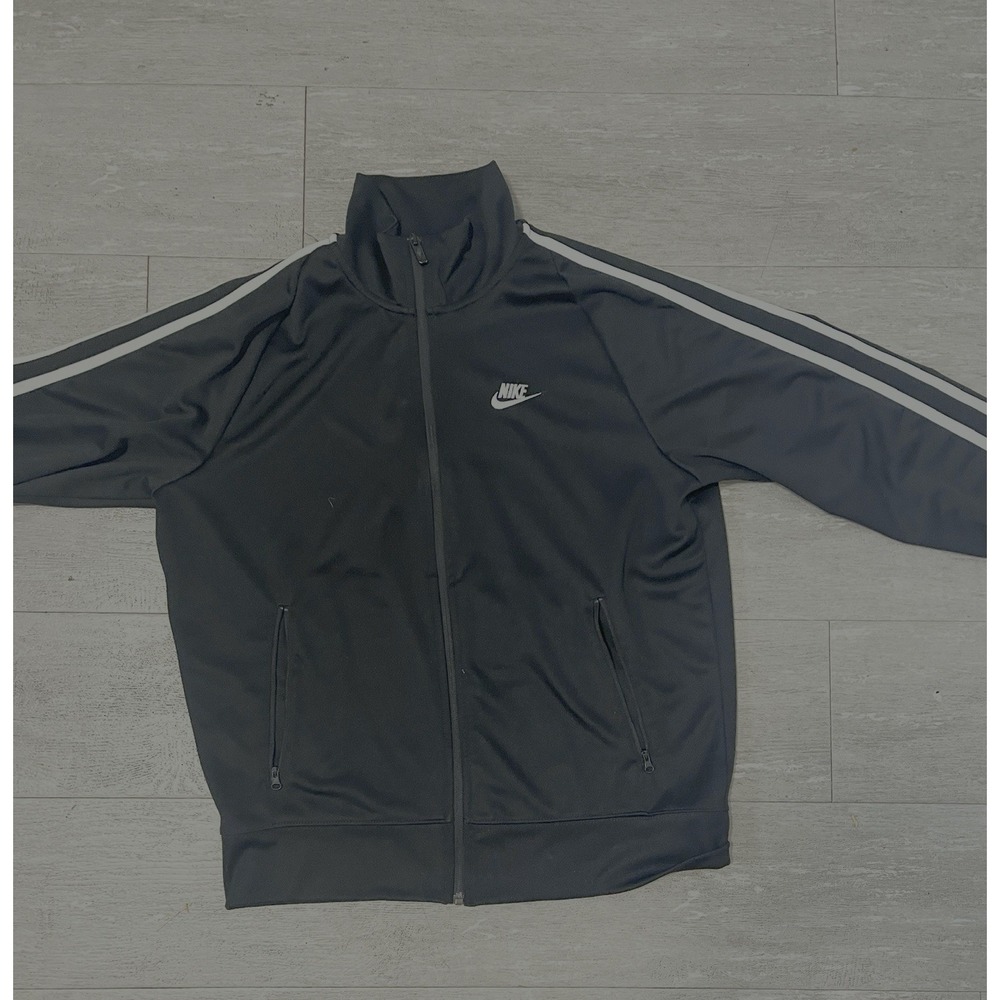 Nike‎ Track Jacket Men's Medium Black White Stripe Full Zip Polyester
